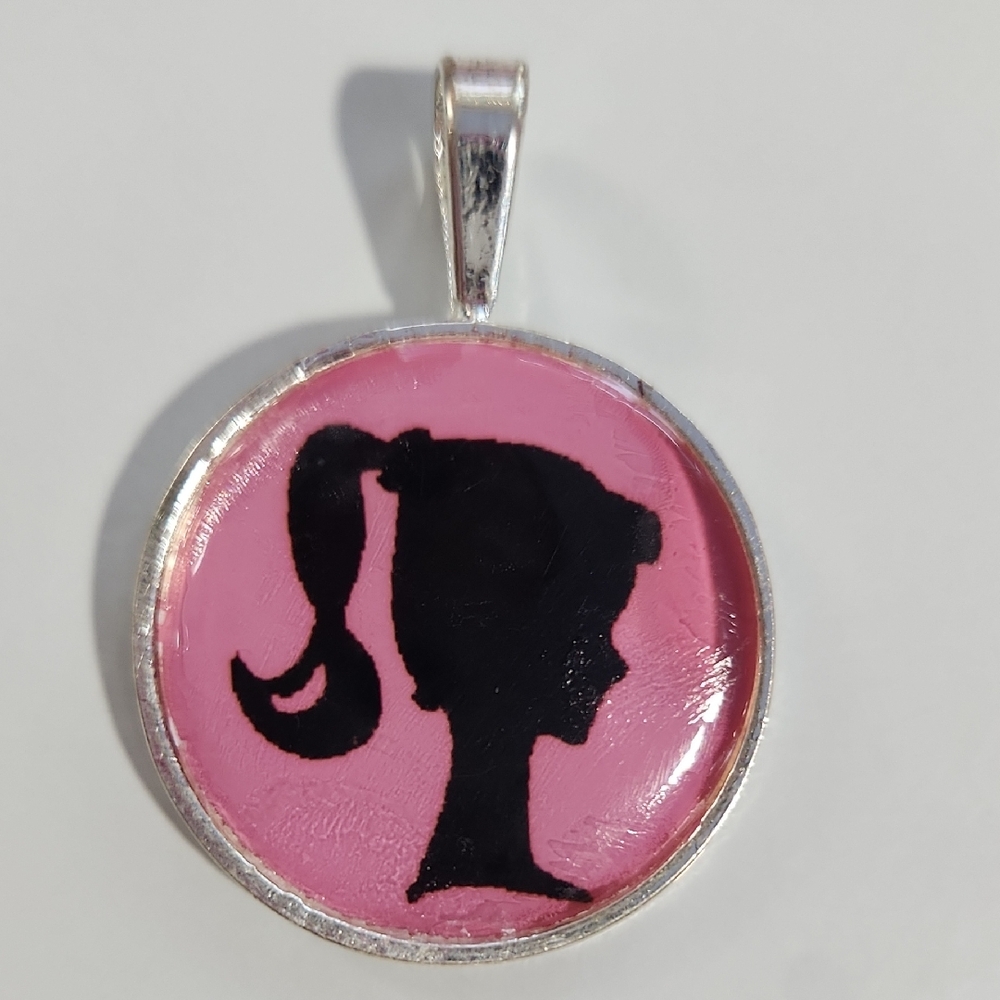 Pink and Black Silhouette Pendant Necklace